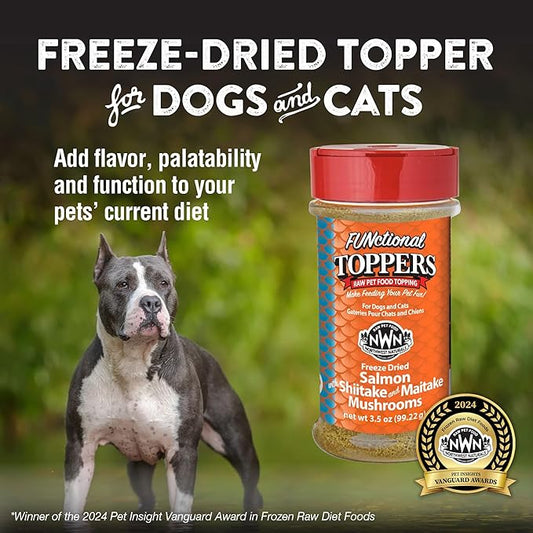 Northwest Naturals Freeze-Dried Salmon, Shiitake & Maitake Mushrooms Functional Topper - for Dogs & Cats - Healthy, Limited Ingredients, Human Grade Pet Food, All Natural - 3.5 Oz (Pack of 1)