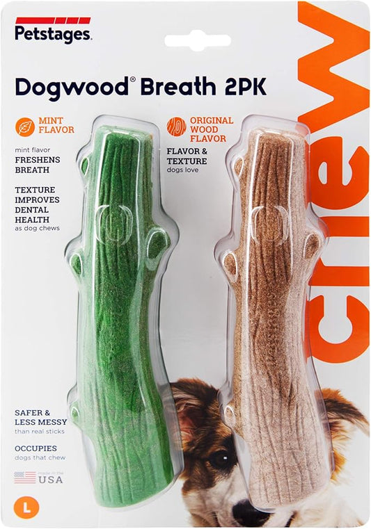 Petstages Dogwood Wood Durable Dog Chew Toys, Real Wood & Mint, 2-Pack, Large