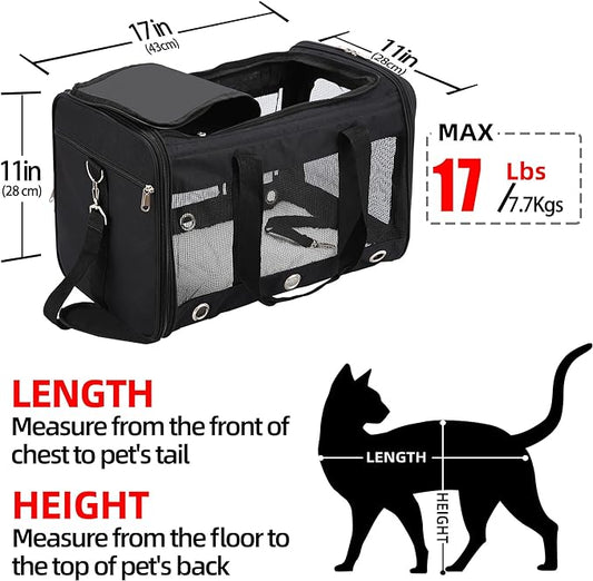 Soft Sided Cat/Dog Carrier,Collapsible Pets Travel Carriers for Pet/Puppy with Shoulder Strap & Removable Mat,Mesh Top Load Small Dogs/Cats Carry Bag Up to 17 Lbs TSA Airline Approved(Black,M)