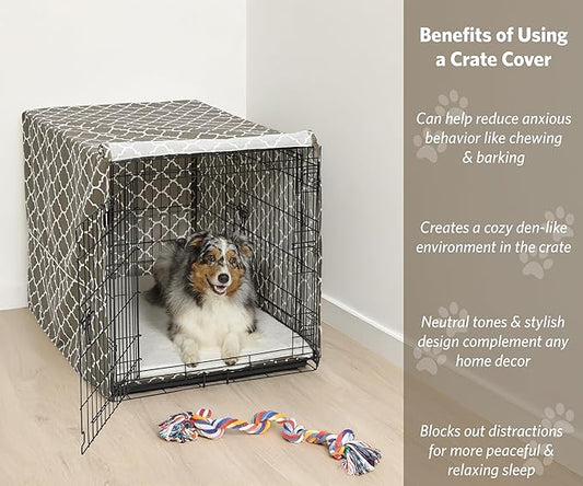 MidWest Homes for Pets Dog Crate Cover, Privacy Dog Crate Cover Fits Midwest Dog Crates, Crate Cover Only; Machine Wash & Dry; Brown Geo Print; 42 inch