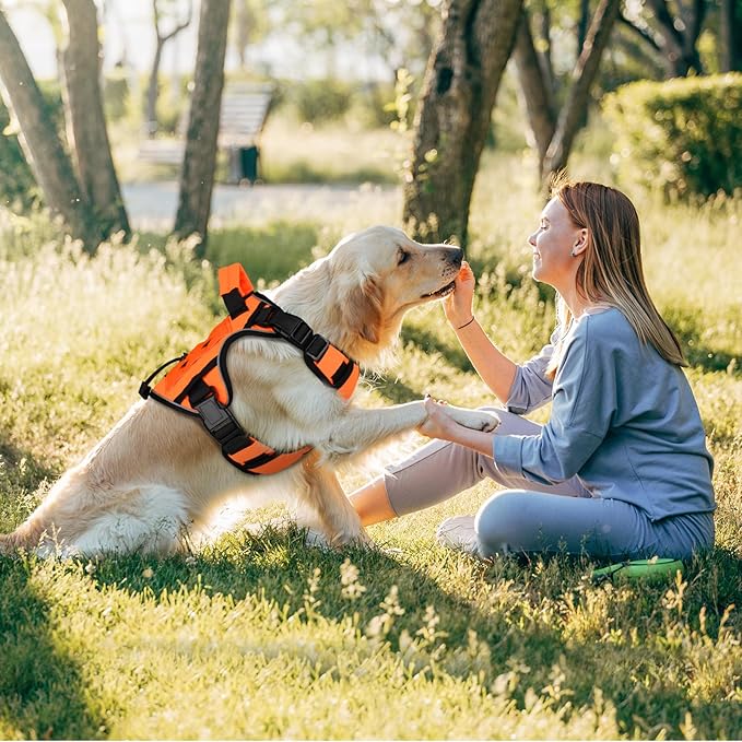 WINGOIN Orange Tactical Dog Harness for Medium Dogs, Heavy Duty No Pull Dog Harness with Handle, Adjustable Reflective Military K9 Pet Vest for Pitbull, Female, Male, Walking, Training, Hunting (M)