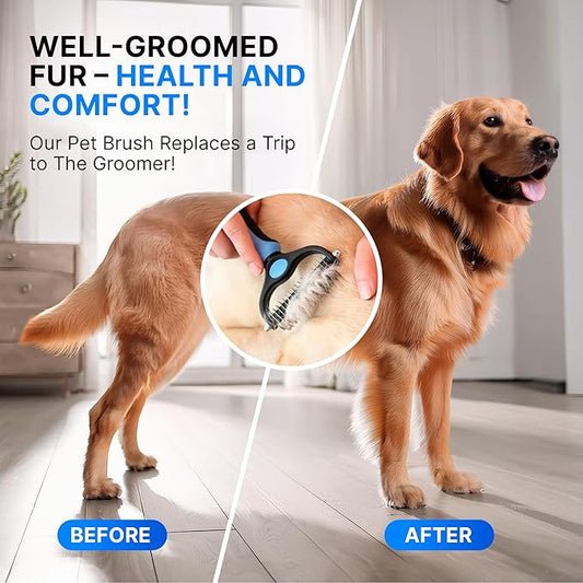 Dog Rake Brush for Shedding – Undercoat Rake for Long Haired Dogs – Reduces Loose Fur and Mats by 95%