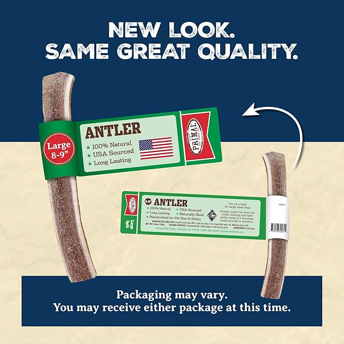 Primal Antlers for Dogs - Grade A Split Moose Antlers for Large Dogs 30-45 lb - Natural Dog Chews for Aggressive Chewers - Naturally Shed Antlers - Long Lasting Dog Bones - 1 ct