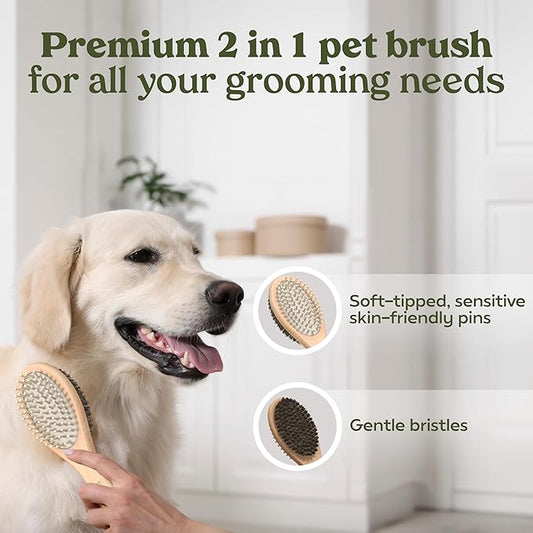 PAWFUME 2-in-1 Cat & Dog Brush – Sculpt Salon-Soft Coats in Minutes – Rubber-Tipped Pins, Smooth Tangles, Wood-Handle Comfort, & Gently Massages Skin – Doubles as a Cat Brush for All Breeds