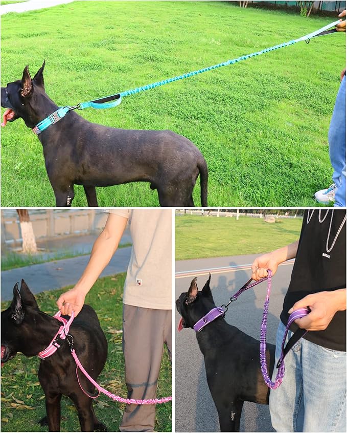 AUBELL Tactical Dog Collar and Leash Set, Adjustable Military Nylon Reflective Dog Leash and Collar with Handle and Heavy Metal Buckle for Medium Large Dogs, with Airtag Holder and 2 Patches (Teal,L)