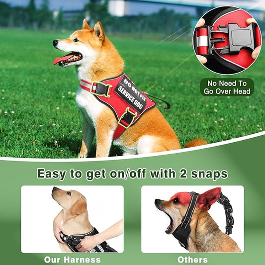 Service Dog Vest Harness and Leash Set+10 Patches,No Pull&Adjustable Reflective Dog Harness with Soft Padded Handle for Training/Everyday,Fit Small/Medium/Large/Extra-Large Dogs(Red XL)