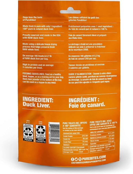 PureBites Duck Freeze Dried Dog Treats, 1 Ingredient, Made in USA, 2.61oz