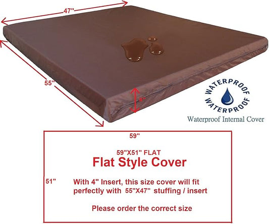 Dogbed4less 1 Pack Internal Duvet Case Waterproof Zipper Dog Bed Cover for Jumbo/XXXL Large 55"x47"X4" Memory Foam Pad Pet Bed - 59"x51" Flat