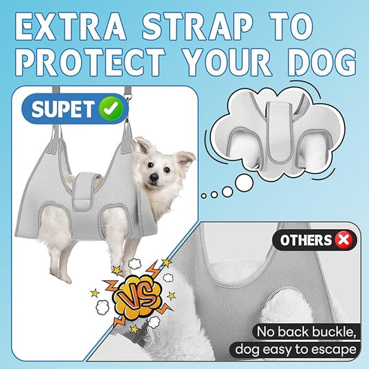 Supet Dog Grooming Hammock, New Pink Small Dog Sling for Nail Trimming, Back Protect Hanging Harness for Claw Care, Nail Trimming Restraint with Thick Fabric