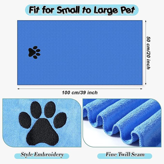 Kenning 6 Pieces Dog Towel Large Soft Pet Grooming Towel Absorbent Microfiber Dog Grooming Supplies with Embroidered Paw for Drying Dogs Cats Bathing Essentials, 20 x 39 Inch, Gray, Blue, Pink