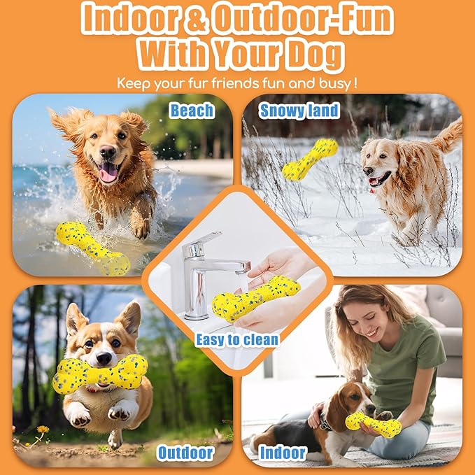 Upgrade Bone Dog Balls Tough Dog Toys for Aggressive Chewers, Indestructible Chew Bone Toy Tennis Balls for Large Breed (Yellow)