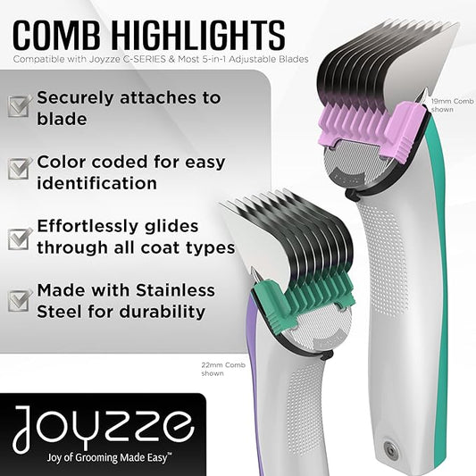 Pet Clipper Comb Set – Stainless Steel Attachments for 5-in-1 Detachable Blades – Guide Combs for Dog & Cat Grooming – Not for A5 Style Clippers