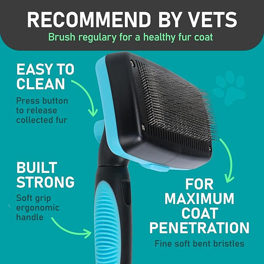 Maxpower Planet Self Cleaning Dog Hair Brush - Gently Removes Loose Undercoat, Mats and Tangled Hair for Dogs and Cats - Doodle Brush - All Hair Types - Blue