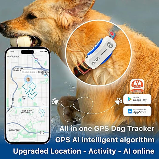 AI GPS Tracker for Dogs (30lbs+), Real Time Location and AI Vet Health Management, Electronic Fence, Waterproof, iOS and Android Universal(White)