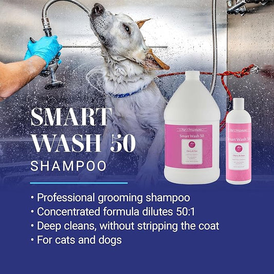 Chris Christensen SmartWash50 Ultra Concentrated Dog Shampoo, Makes up to 50 Bottles, Groom Like a Professional, Delightfully Fragranced, Suitable for All Coats, Made in The USA (Cherry Oats)