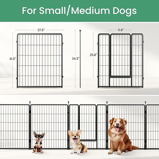 HealSmart Dog Playpen 32 Inch 8 Panels, Heavy Duty Metal Portable Pet Playpen Indoor Outdoor for Camping, Yard, RV, Garden Fence, Privacy Patio, Black