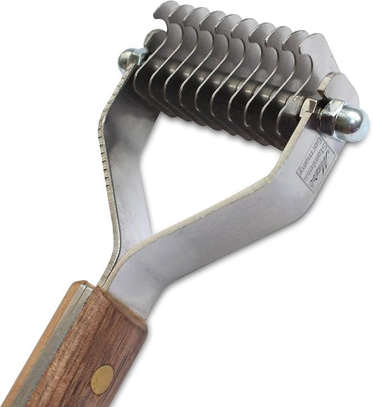 Mars Coat King Blunt Dematting Undercoat Grooming Rake Stripper Tool for Dogs and Cats, Stainless Steel with Wooden Handle, Made in Germany, 10-Blade