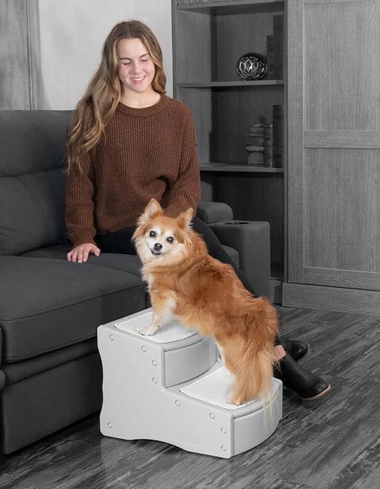 Pet Gear Easy Step II Pet Stairs, 2 Step for Cats/Dogs up to 75-pounds, Portable, Removable Washable Carpet Tread, No Tools Required