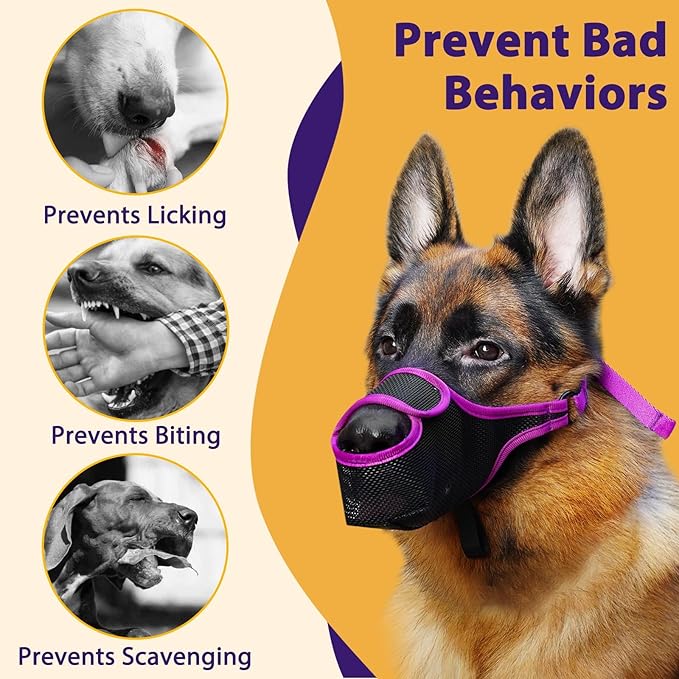 LUCKYPAW Dog Muzzle, Mesh Muzzle for Large Medium Small Dogs with Front Opening Design, Dog Mouth Cover to Prevent Biting, Licking, Chewing, Scavenging, Allows Drinking Panting(Purple,S)