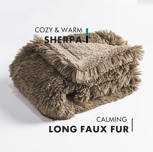 gogobunny Waterproof Plush Long Faux Fur Pet Throw Blanket Ultra Soft Fluffy Bed Couch Cover Washable - Premium Flannel Calming Blankets for Dog Puppy Cat (50x60 Inch (Pack of 1), Stone)