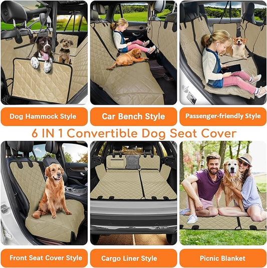 URPOWER 6 in 1 Dog Car Seat Cover, 60/40 Split Dog Seat Cover for Back Seat 100% Waterproof Dog Car Hammock Nonslip Backseat Dog Cover with Mesh Window Pet Seat Protector for Cars, Trucks and SUVs