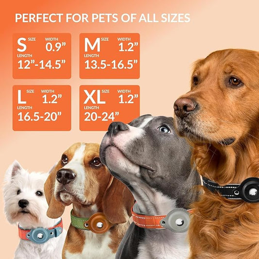 CollarDirect Airtag Dog Collar Reflective Nylon Neoprene Leather Holder for Apple Air Tag for Large, Medium, and Small Dogs (Orange, S, 12-14.5 Inch)
