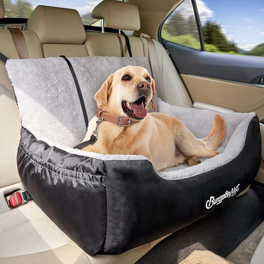 BurgeonNest Dog Car Seat for Small Dogs, Fully Detachable and Washable Dog Carseats Small Under 25, Soft Dog Booster Seats with Storage Pockets and Clip-On Leash Portable Dog Car Travel Carrier Bed
