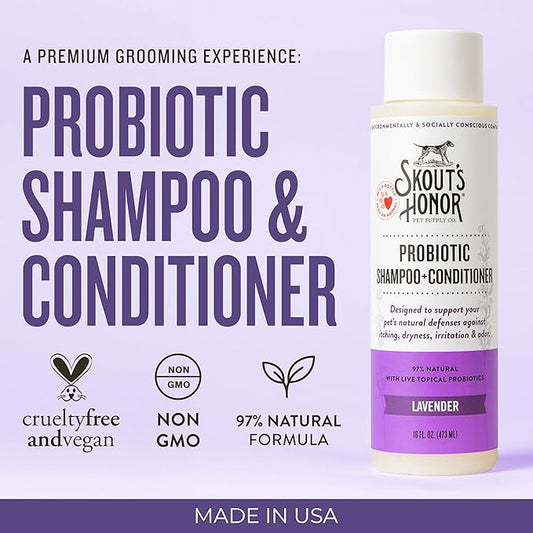 Skout's Honor Probiotic Pet Shampoo & Conditioner with Avocado Oil & Omega-3s, 97% Natural, Paraben & Sulfate-Free, Cruelty-Free, 16oz, Lavender, 2-Pack