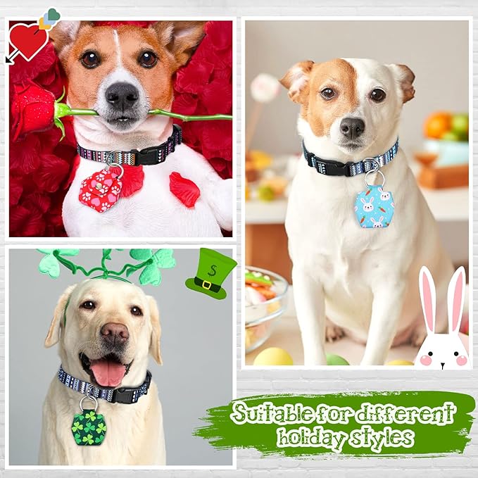 Reginary 6 Pieces Dog Tag Holder Portable Pet ID Tag Soundless Dog Tag Silencer Bag Dog Tag Cover with Rings Quiet Dog Tag Bag Protector for Dogs Cats Pets (Festival Style)