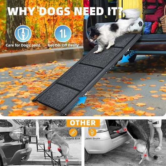 Dog Ramp for Car, 63"x17" Dog Ramps for Large Dogs with Anti-Slip Rug Surface, Folding Dog Ramp Up to 250LBS, Outdoor Dog Ramp for Trucks & SUV
