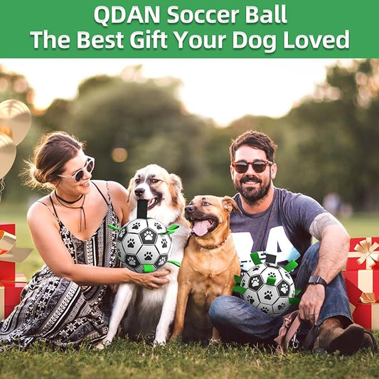 QDAN 2 PCS Dog Toys Soccer Ball Set with Straps, Interactive Dog Toys for Tug of War, Puppy Birthday Gifts, Dog Water Toy, Durable Dog Balls for Medium & Large Dogs(6 & 8 Inch)