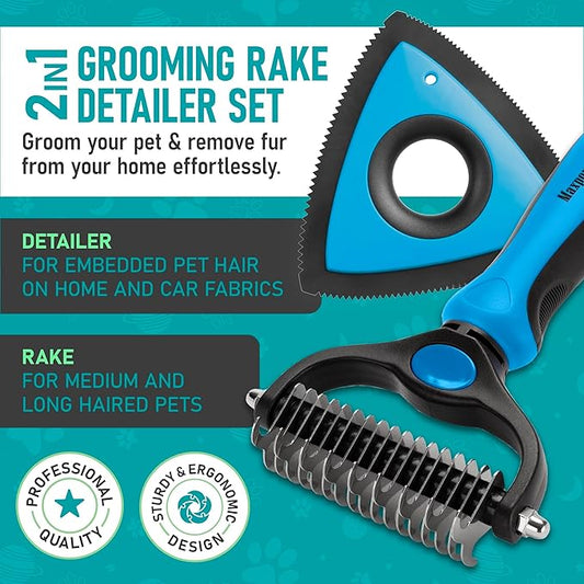 Maxpower Planet Pet Grooming Rake and Mini Pet Hair Remover Tool, Undercoat Rake for Dogs & Hair Remover for Car Carpet, Cat Hair Remover and Double-Sided Deshedding Dematting Tool for Dogs and Cats