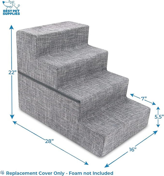 Best Pet Supplies Portable Foldable Foam Pet Stairs/Steps for Couch, Sofa, and High Bed, Non-Slip Bottom Balanced Paw Safe - Gray Linen, Foldable 4-Step (H: 22")