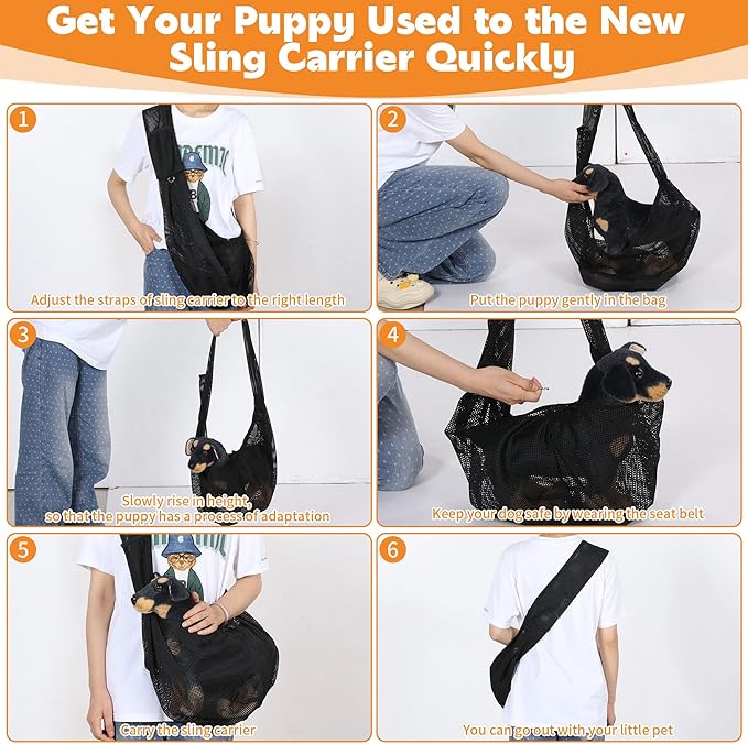 MABOZOO Mesh Pet Sling Carrier for Small Dogs, Breathable Dog Carrier Sling Cat Sling, Front Facing Puppy Pouch Travel Safe Sling Bag for Small & Medium Dogs, Cats, Pets