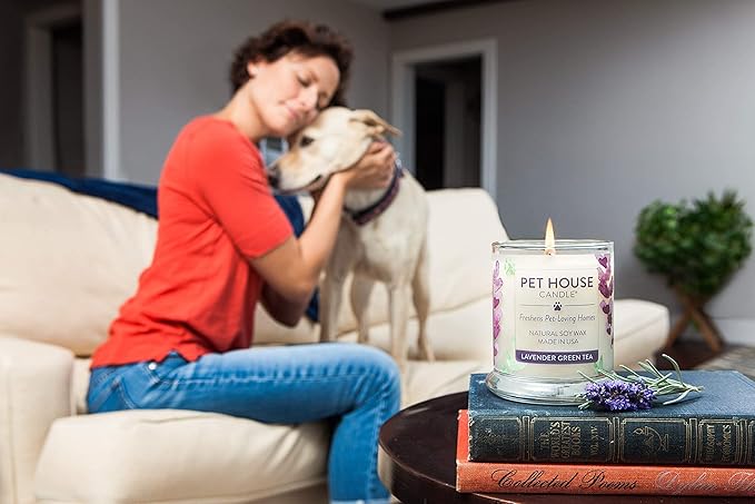 One Fur All Pet House Candle 2 Pack - Plant-Based/Soy, Long Lasting, Pet Odor Eliminating, Sunwashed Cotton Scented Candles