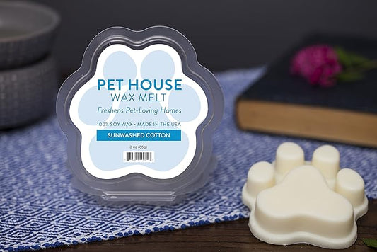 One Fur All Pet House Wax Melts - Sunwashed Cotton Pack of 4 - Odor Eliminating, Long-Lasting Scented Wax Melts - Natural, Pet-Friendly