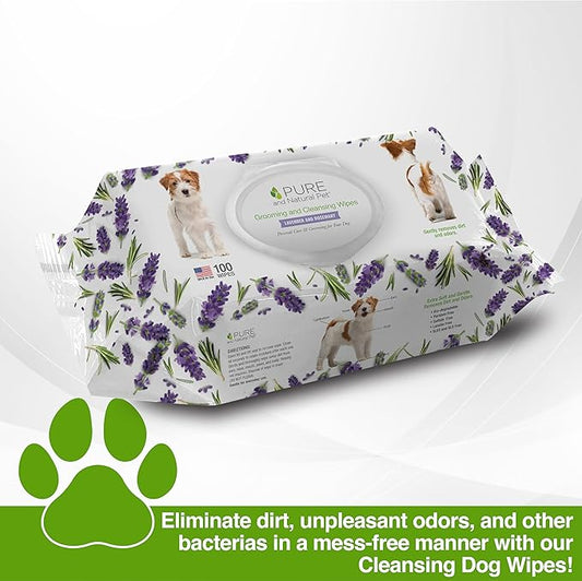 Pure and Natural Pet Grooming and Cleansing Dog Wipes (Lavender and Rosemary) 100 ct