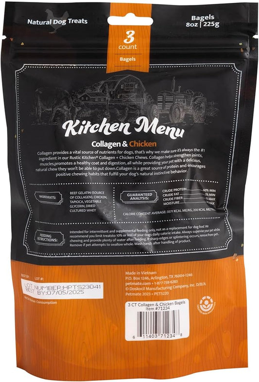 Collagen Dog Chew Hand-Rolled Bagel (Real Chicken)- 3ct