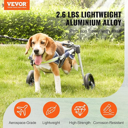 VEVOR 2 Wheels Dog Wheelchair for Back Legs, Pet Wheelchair Lightweight & Adjustable Assisting in Healing, Dog Cart/Wheelchair for Injured, Disabled, Paralysis, Hind Limb Weak Pet (X-Small)