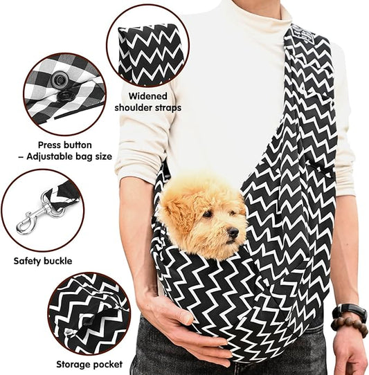 Pet Dog Sling Carrier Bag - Small Dog Purse Cat Puppy Dogs Front Carrier with Pockets and Safety Buckle, Chest Carrying Pouch Bags for Pet Traveling and Out Going (Fit for 0-14 lbs)