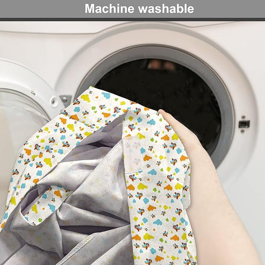 Lunarable Cartoon Dog Crate Cover, Flying Airplanes with a Style Fun Clouds in Colorful Design Artwork Print, Easy to Use Pet Kennel Cover for Medium Large Dogs, 36 Inch, Dark Orange and Blue