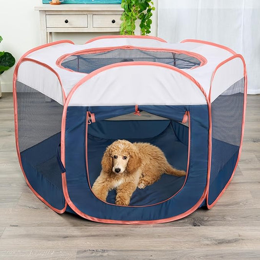 Furhaven Portable Dog Playpen Cat Tent, Pet Playground/Kennel Foldable Indoor Outdoor Zippered Puppy Crate - Navy, Extra Large