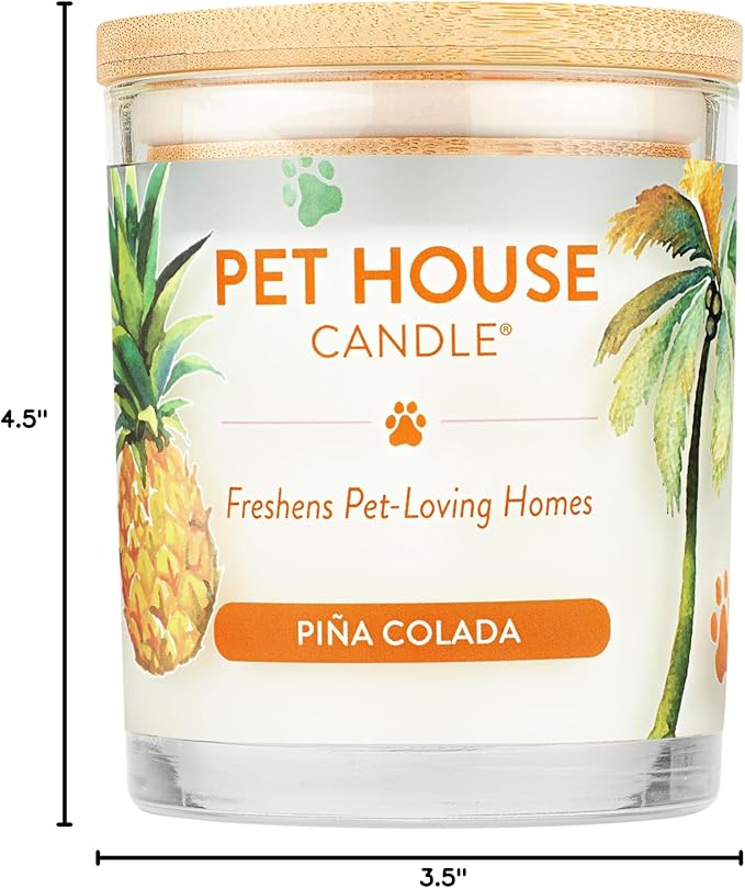 Pet House 9 oz Pina Colada Scented Pet Odor Candle, Clean Burning, Long Lasting, Plant Based Spring, Summer Scented Soy Candle, 60 Hour Burn Time