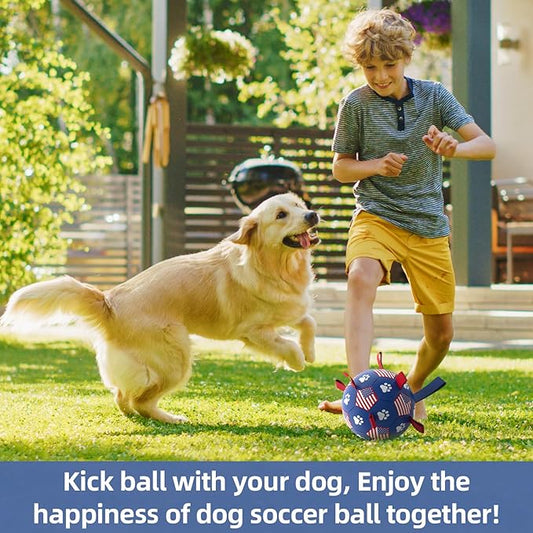 QDAN Dog Toys Soccer Ball with Straps - Durable Dog Balls for Large Dogs, Beach Pool Dog Water Toy, Dog Tug Toys for Tug of War, Puppy Dog Birthday Gifts (8 Inch)