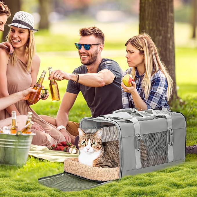 Petsfit Travel Pet Carrier for Large Cats (up to 20 lbs), Soft-Sided Dog Car Travel Carrier with Patented Buckle and Soft Padding, Ideal for Car Road Trips,19X12X12 Inch,Gray