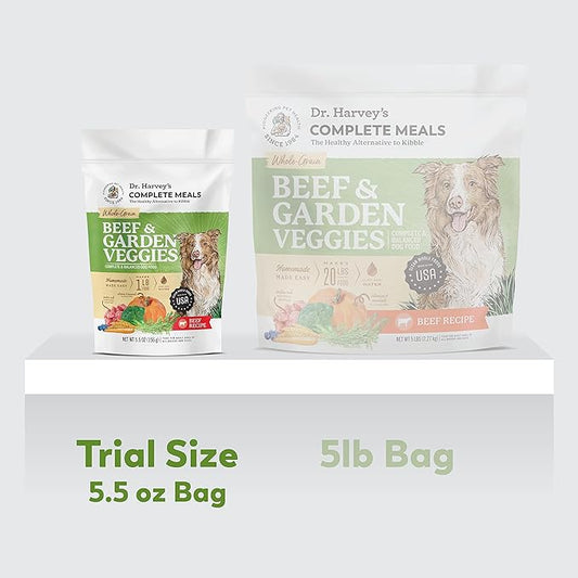 Dr. Harvey's Beef & Garden Veggies Dog Food, Human Grade Whole-Grain Dehydrated Dog Food with Freeze-Dried Beef (5.5 Ounces, Trial Size)