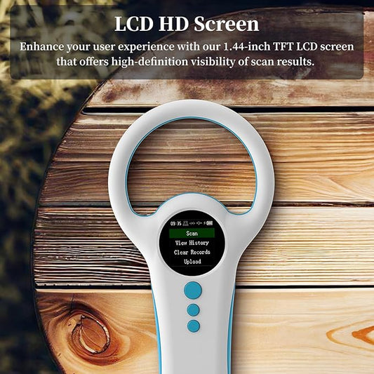 Pet Microchip Scanner, Rechargeable RFID EMID Micro Chip Reader Scanner, 2.4GHz Bluetooth USB, 1.44 TFT Screen Display ISO11784 / 11785 / FDX B EMID for Animal Pet Dog Cat