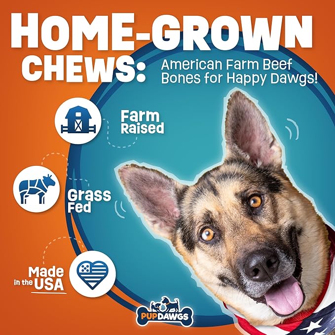 Single Ingredient Dog Bones - Made in USA – 8-10” Beef Rib Bones - Natural Dog Bones for Aggressive Chewers - from USDA Inspected Beef - Hickory Smoked - Individually Wrapped (16 Piece Pack)