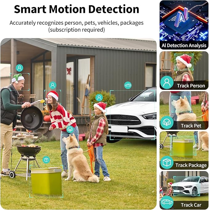Wireless Security Cameras Outdoor/Indoor,2K UHD WiFi Smart Security Camera,Battery Powered,Motion Detection, 2-Way Audio,Color Night Vision,Weatherproof,Cloud/SD Storage for Home Security,4 Pack
