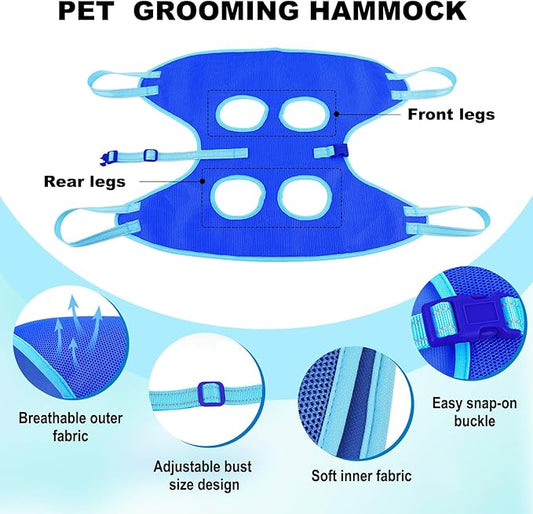 Dog Grooming Hammock for Dogs & Cats - Cat Hanger Sling Restraint Bag with Pet Nail Clipper Trimmer, Pet Grooming Harness for Nail Trimming/Clipping (XS, Blue)